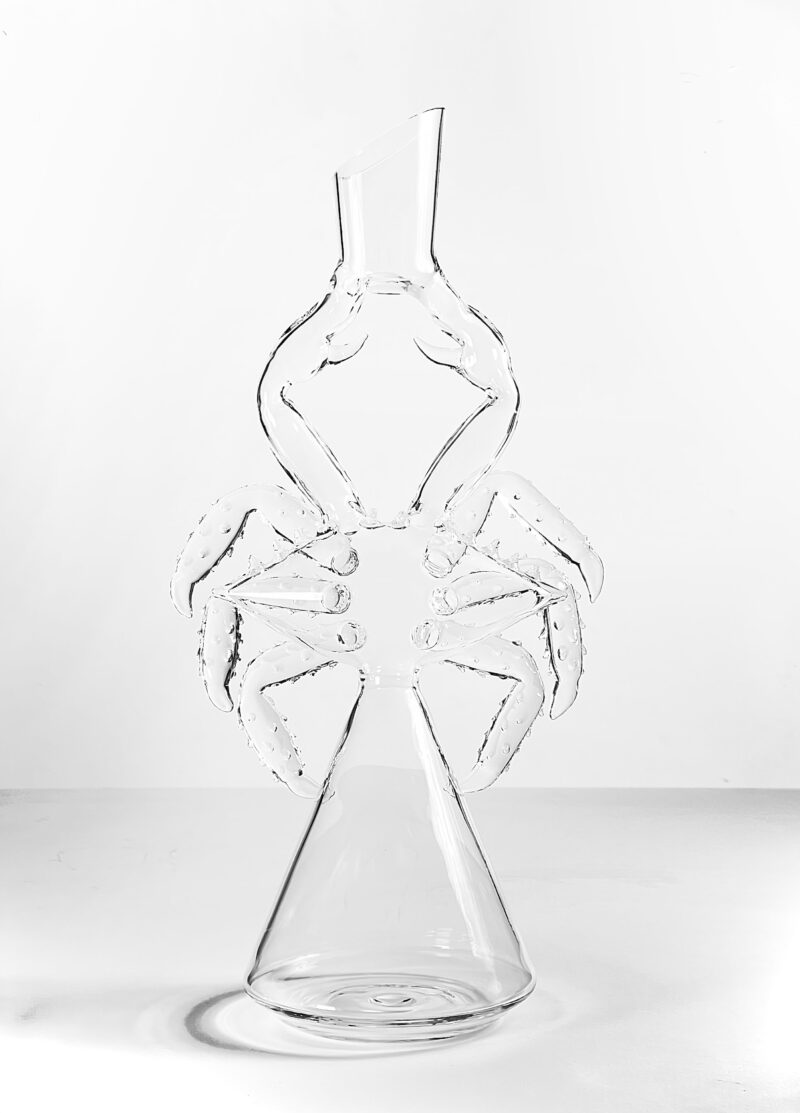 Image shows handcrafted glass crab wine decanter